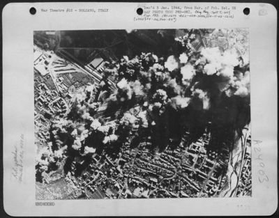 Afbq Nov. 14Th -- Blasting Railway Centre Near Brenner Pass -- Large Columns Of Smoke Rising From The Railway Yards At Bolzano, Italy, Near The Brenner Pass, After A Raid By Boeing B-17 Flying Fortresses Of The 15Th Army Air Force On November 10Th. Hits
