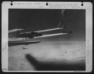 Flak Spills Through The Vapor Trails From Boeing B-17 Flying Fortresses Of The 15Th Air Force During The Attack On The Rail Yards At Graz, Austria On 3 March 1945. Maaf Air Power Is Now Working In Direct Cooperations With The Huge Ground Offensives Ringi