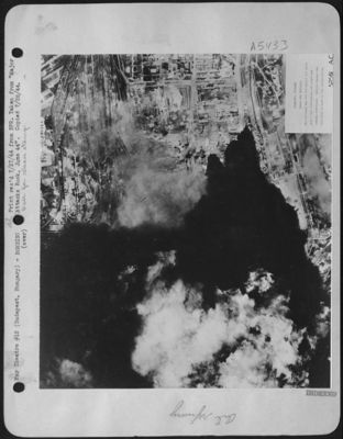 The refinery was hit throughout its whole area-The lubricating oil plant was largely destroyed. Serious damage was inflicted on most of the installations.
