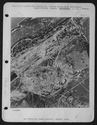 Bombing of oil refinery at Lobau, Austria 1 Nov 44. (3012-682/628-1 Nov 44-F36"-1140 19-26,000).