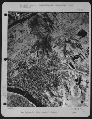 Bombs Fall Toward The Linz North Marshalling Yards In Austria During A Mission By Planes Of The 461St Bombardment Group, 764th Bombardment Squadron, 15Th Air Force, On January 20, 1945.