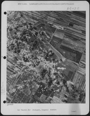 Bombs Bursts Cover Installations At Budapest Tokol Airdrome, Hungary, On August 9, 1944, After Planes Of The 464th Bombardment Group, 776th Bombardment Squadron, 15Th Air Force, Dropped Their Lethal Loads Of Bombs.