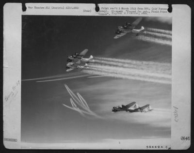 Boeing B-17 Flying Fortresses Of The 15Th AF Slice The Sky With Vapor Trails As They Head For The Marshalling Yards At Linz, Austria. The Rail Yards Are Part Of The Supply Route From Southeastern Germany Feeding The Enemy On The Eastern Front And In Ital