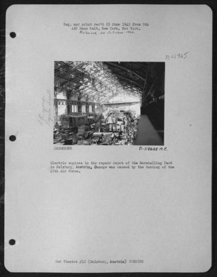 Electric Engines In The Repair Depot Of The Marshalling Yards In Salzburg, Austria. Damage Was Caused By The Bombing Of The 15Th Air Force.