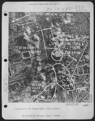 Boeing B-17 "Flying Fortress" Raid Over Bologna M/Yds. [Marshalling Yards], Italy, 5-10-43.