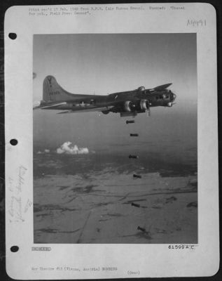 Heading For Its Target, The Vienna Schwechat Oil Refineries In Austria, Are Bombs From One Of The Boeing B-17 Flying Fortresses Of The 15Th AF That Attacked This One Of The Few Remaining Sources Of Oil Left To The Hun In Europe, On 7 Feb. 1945. Lack Of O