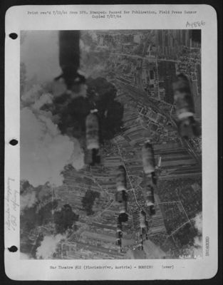 Florisdorfer Oil Refinery, largest crude distillation plant in Austria, being bombed by heavies of the 15th AAF on 16 June 1944.