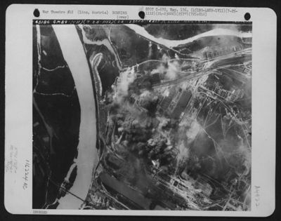 Bombs Burst Squarely On Their Target, The Herman Goeringsteel Works At Linz, Austria, During A Bombing Mission On July 25, 1944 By Planes Of The 451St Bomb Group, 725th Bomb Squardron, 15Th Air Force.