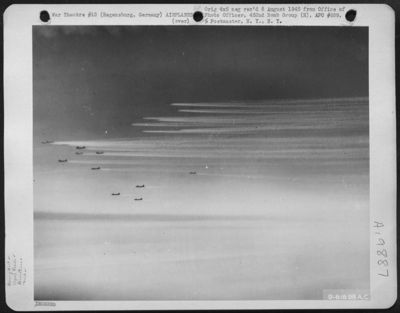 Vapor Road To Victory - Boeing B-17 Flying Fortresses Of The 452Nd Bomb Group Etch Fleecy Vapor Trails In The Sub Stratosphere Over Germany As They Head For The Target, Regensburg, Germany. B-17S Of The 452Nd Bomb Group Continued Their Daily Pounding Of