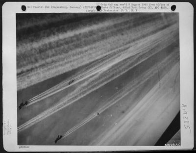 Vapor Road To Victory - Boeing B-17 Flying Fortresses Of The 452Nd Bomb Group Etch Fleecy Vapor Trails In The Sub Stratosphere Over Germany As They Head For The Target, Regensburg, Germany. B-17S Of The 452Nd Bomb Group Continued Their Daily Pounding Of