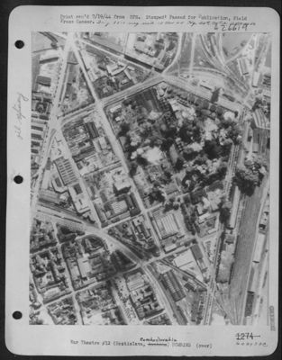 Here is Bratislava as the first bombs began to pin-point the target. The refinery is 100 miles east of Vienna, which was attacked the same day.