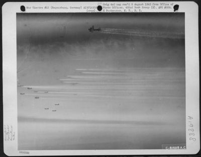 Vapor Road To Victory - Boeing B-17 "Flying Fortresses" Of The 452Nd Bomb Group Etch Fleecy Vapor Trails In The Sub Stratosphere Over Germany As They Head For The Target, Regensburg, Germany. B-17S Of The 452Nd Bomb Group Continued Their Daily Pounding