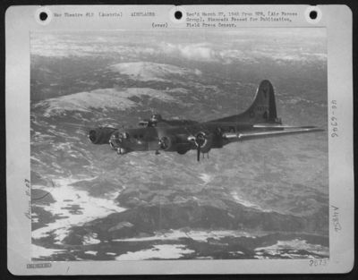 This Boeing B-17 "Flying Fortress" Of The 15Th Air Force Starts For Home With One Engine Konked Out After Completing Its Bomb Run On The Oil Refinery At Floridsdorf, Austria, On March 16, 1945. With The Air Offensive Against The Enemy Increasing At A Ter