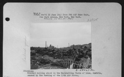 Wrecked Rolling Stock In The Marshalling Yards Of Linz, Austria, Caused By The Bombing Of The 15Th Air Force.